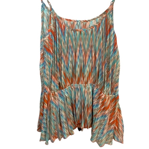 Pleated Multicolored Orange and Blue Spaghetti Strap Top - Picture 1 of 4